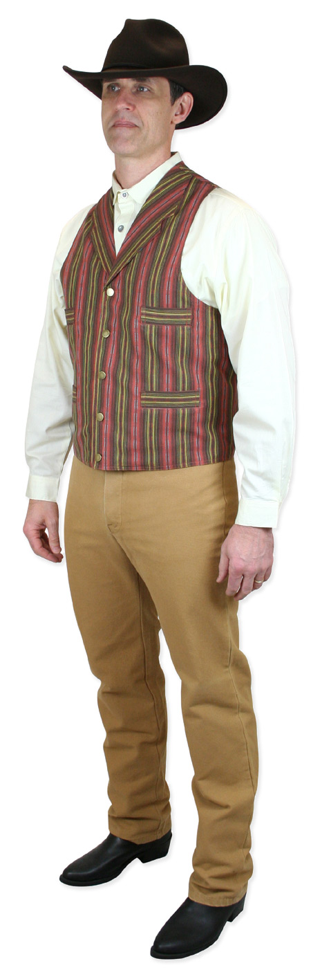 Victorian Mens Brown Cotton Stripe Notch Collar Work Vest | Dickens | Downton Abbey | Edwardian || Salazar Vest - Brown