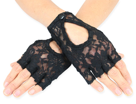 Victorian Ladies Black Gloves | Dickens | Downton Abbey | Edwardian || Wrist Length Keyhole Lace Gloves - Black