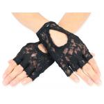 Wrist Length Keyhole Lace Gloves - Black