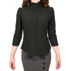  Victorian,Steampunk,Edwardian Ladies Blouses Black Synthetic Solid Fitted Blouses,Fancy Blouses |Antique, Vintage, Old Fashioned, Wedding, Theatrical, Reenacting Costume |