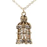 (disco)-Charm Necklace - Antique Gold Bird Cage