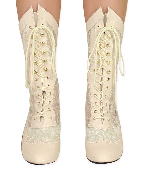 Verity Lace Victorian Boot - Ivory Faux Leather