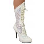 (disco)-Harmony Victorian Lace Boot - Ivory Faux Leather
