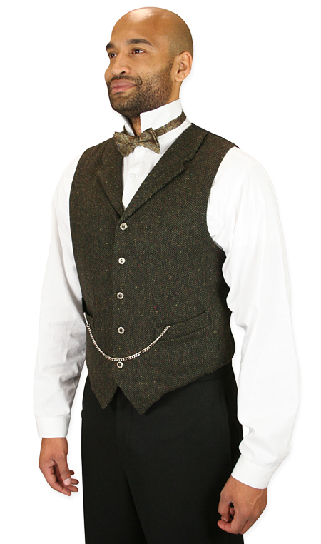 Victorian Mens Green Herringbone,Solid Notch Collar Dress Vest | Dickens | Downton Abbey | Edwardian || Burke Herringbone Vest - Sage