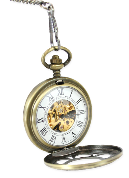 Sprockets Mechanical Pocket Watch with Roman Numerals - Antique Gold