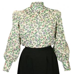  Victorian,Old West,Edwardian Ladies Blouses Green Cotton Blend Floral,Calico Traditional Fit Blouses,Colorful Blouses |Antique, Vintage, Old Fashioned, Wedding, Theatrical, Reenacting Costume |