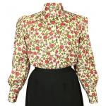  Victorian,Old West, Ladies Blouses Red Cotton Blend Floral,Calico Traditional Fit Blouses,Colorful Blouses |Antique, Vintage, Old Fashioned, Wedding, Theatrical, Reenacting Costume |