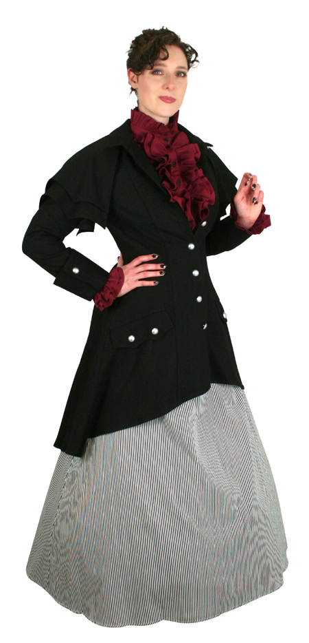 Steampunk Ladies Black Wool Blend Stand Collar Cloak | Gothic | Pirate | LARP | Cosplay | Retro | Vampire || Madeline Inverness Coat - Black