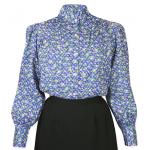  Victorian,Old West, Ladies Blouses Blue Cotton Blend Floral,Calico Traditional Fit Blouses,Colorful Blouses |Antique, Vintage, Old Fashioned, Wedding, Theatrical, Reenacting Costume |