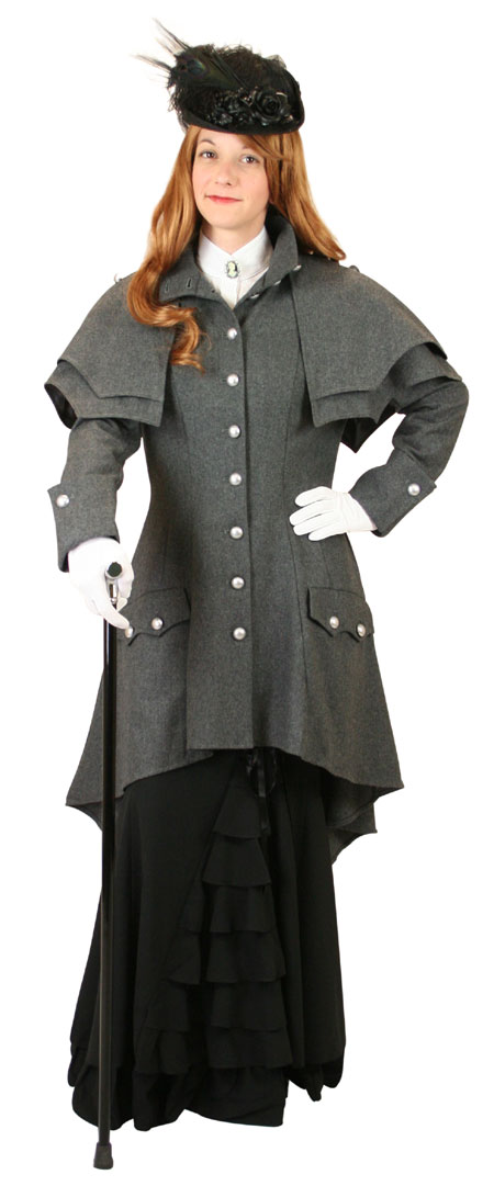 1800s Ladies Gray Wool Blend Stand Collar Cloak | 19th Century | Historical | Period Clothing | Theatrical || Madeline Inverness Coat - Gray