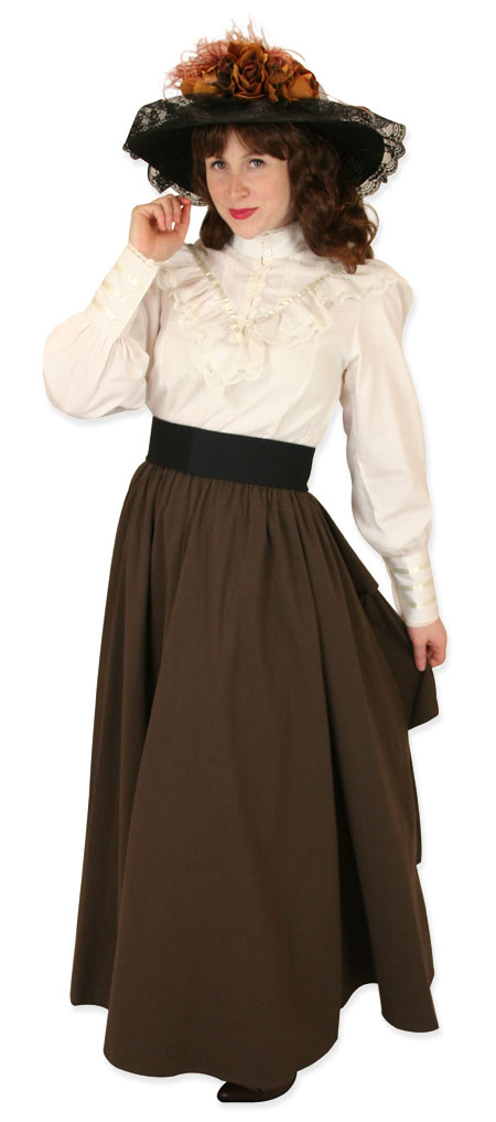 1800s Ladies Brown Cotton Stripe Dress Skirt | 19th Century | Historical | Period Clothing | Theatrical || Twill Bustle Skirt - Brown Seersucker
