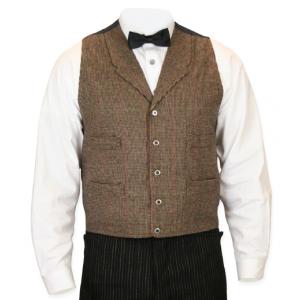  Victorian,Old West,Edwardian Mens Vests Brown Wool Blend,Synthetic Plaid Dress Vests |Antique, Vintage, Old Fashioned, Wedding, Theatrical, Reenacting Costume |