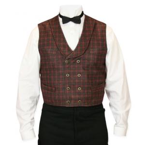  Victorian,Old West,Edwardian Mens Vests Red Synthetic Plaid Dress Vests |Antique, Vintage, Old Fashioned, Wedding, Theatrical, Reenacting Costume |