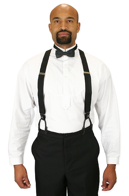Victorian Mens Black Y-Back Braces,Convertible Braces Suspenders | Dickens | Downton Abbey | Edwardian || Black Elastic Convertible Suspenders (Long)