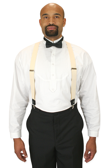 Vintage Mens Ivory Y-Back Braces,Convertible Braces Suspenders | Romantic | Old Fashioned | Traditional | Classic || Cream Elastic Convertible Suspenders (Long)