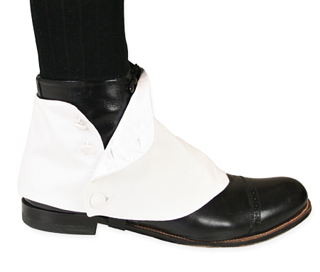 NEW WHITE CANVAS SPATS Shoe Covers w/ Black Button Side Band Uniform Accessory 