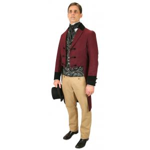  Victorian,Regency,Steampunk Mens Coats Burgundy,Red Cotton,Velvet Solid Tail Coats |Antique, Vintage, Old Fashioned, Wedding, Theatrical, Reenacting Costume |