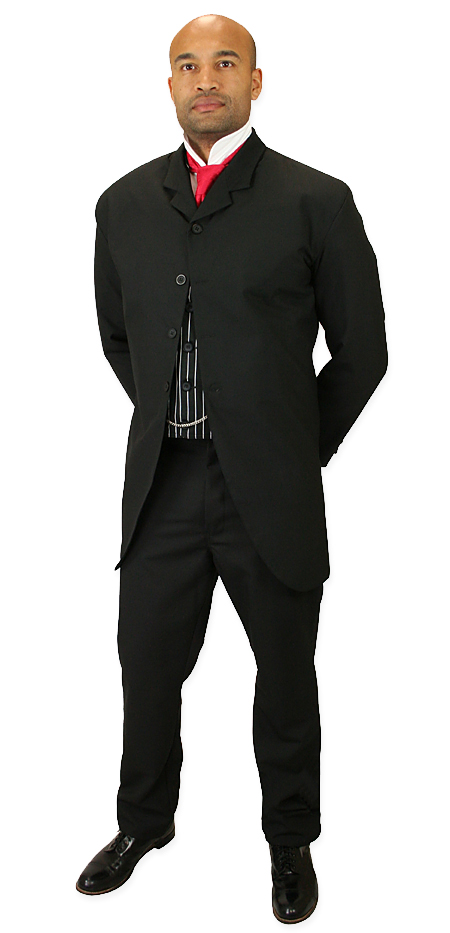 1800s Mens Black Solid Notch Collar Sack Coat | 19th Century | Historical | Period Clothing | Theatrical || Callahan Cutaway Sack Coat - Black