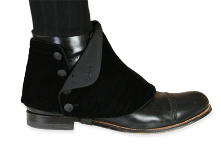 Premium Mens Button Spats - Black Velvet (One Pair)