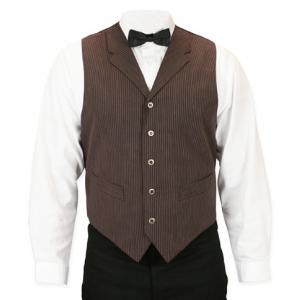  Victorian,Old West,Edwardian Mens Vests Brown Microfiber,Synthetic Stripe Dress Vests |Antique, Vintage, Old Fashioned, Wedding, Theatrical, Reenacting Costume |