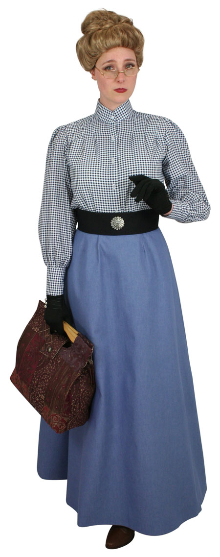 Steampunk Ladies Blue Cotton Solid Dress Skirt | Gothic | Pirate | LARP | Cosplay | Retro | Vampire || Cotton Twill Walking Skirt - Denim