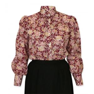  Victorian,Old West Ladies Blouses Burgundy,Red,Pink Cotton Floral,Calico Traditional Fit Blouses,Colorful Blouses |Antique, Vintage, Old Fashioned, Wedding, Theatrical, Reenacting Costume |