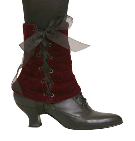 Vintage Ladies Burgundy,Red Solid Spats | Romantic | Old Fashioned | Traditional | Classic || Ladies Spats - Burgundy Velvet (One Pair)