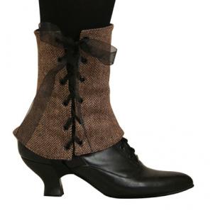  Victorian,Old West,Steampunk,Edwardian Ladies Footwear Brown Tweed,Wool Blend Herringbone Spats and Gaiters |Antique, Vintage, Old Fashioned, Wedding, Theatrical, Reenacting Costume | Motorist