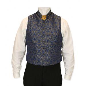  Victorian,Regency,Steampunk Mens Vests Blue,Gold Satin,Microfiber,Synthetic Scroll Dress Vests,Clerical Vests |Antique, Vintage, Old Fashioned, Wedding, Theatrical, Reenacting Costume |