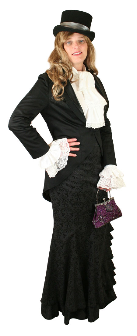 1800s Ladies Black Cotton Blend Shawl Collar Cutaway Coat | 19th Century | Historical | Period Clothing | Theatrical || Calliope Tailcoat - Black