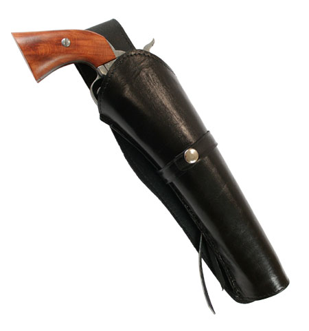 Vintage Mens Black Leather Un-Tooled Holster | Romantic | Old Fashioned | Traditional | Classic || Western Holster - RH Draw (Extra-Long Barrel) - Plain Black Leather