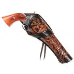 Western Holster - RH Cross-Draw (Long Barrel) - Two-Tone Brown Tooled Leather