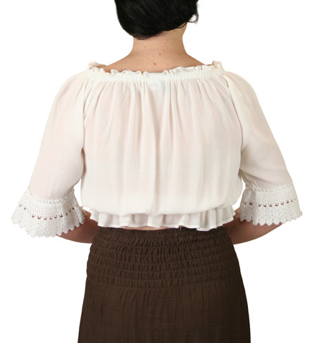 Josselyn Cropped Peasant Top - White