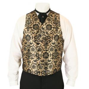  Victorian,Edwardian Mens Vests Gold Satin,Microfiber,Synthetic Floral Dress Vests |Antique, Vintage, Old Fashioned, Wedding, Theatrical, Reenacting Costume |