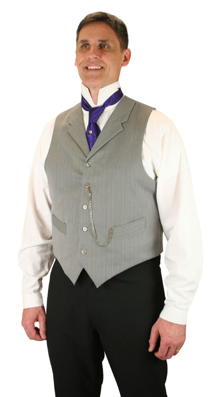 1800s Mens Gray Stripe Notch Collar Dress Vest | 19th Century | Historical | Period Clothing | Theatrical || Morton Vest - Gray Stripe