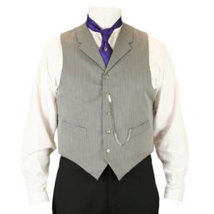  Victorian,Old West,Edwardian Mens Vests Gray Microfiber,Synthetic Stripe Dress Vests |Antique, Vintage, Old Fashioned, Wedding, Theatrical, Reenacting Costume |