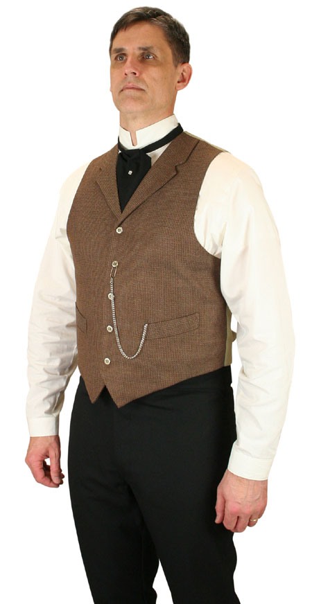 1800s Mens Brown Solid,Check Notch Collar Dress Vest | 19th Century | Historical | Period Clothing | Theatrical || Garland Vest - Brown
