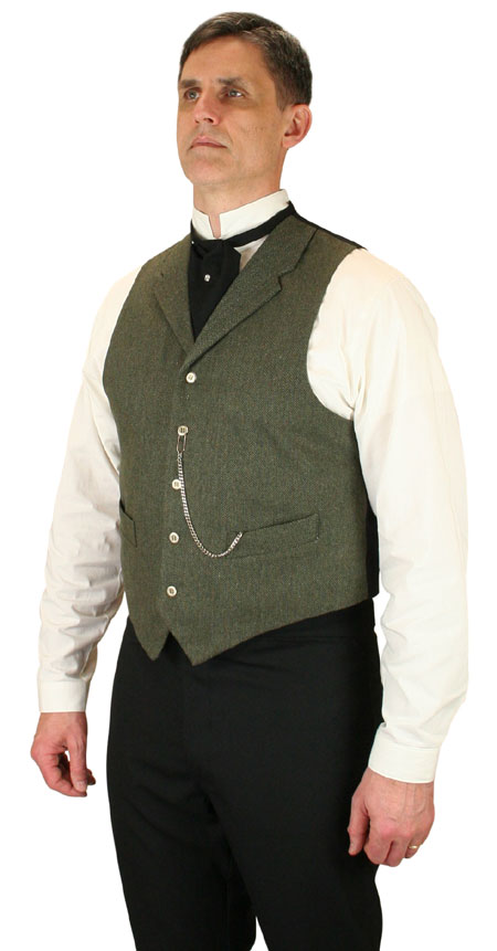 Vintage Mens Green Tweed,Wool Blend Herringbone Notch Collar Dress Vest | Romantic | Old Fashioned | Traditional | Classic || Glenhurst Tweed Vest - Olive Herringbone