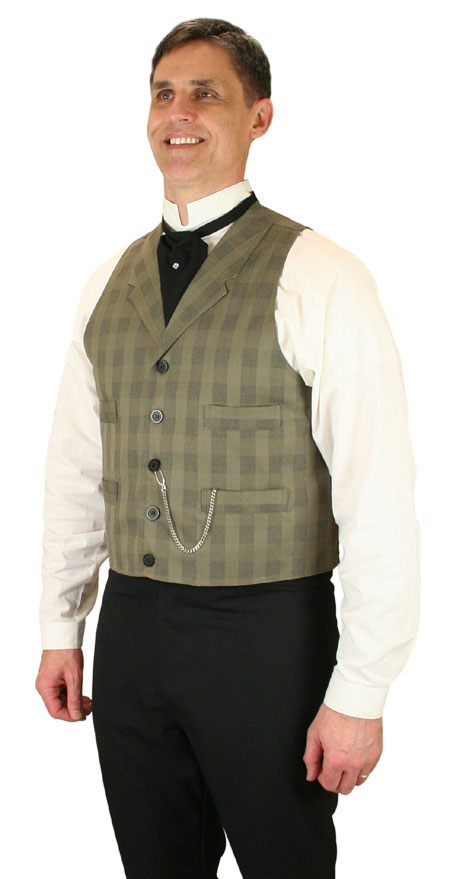 Victorian Mens Green Cotton Blend Plaid Notch Collar Dress Vest | Dickens | Downton Abbey | Edwardian || Upton Vest - Sage Plaid