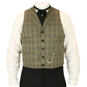  Victorian,Edwardian Mens Vests Green Cotton Blend Plaid Dress Vests |Antique, Vintage, Old Fashioned, Wedding, Theatrical, Reenacting Costume |