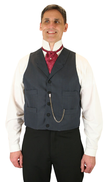 Steampunk Mens Blue Cotton Blend Stripe Notch Collar Dress Vest | Gothic | Pirate | LARP | Cosplay | Retro | Vampire || Jordan Vest - Navy Stripe
