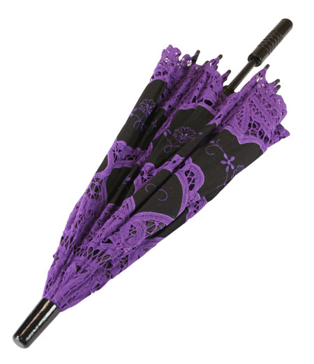 Embroidered Battenberg Lace Parasol - Purple/Black