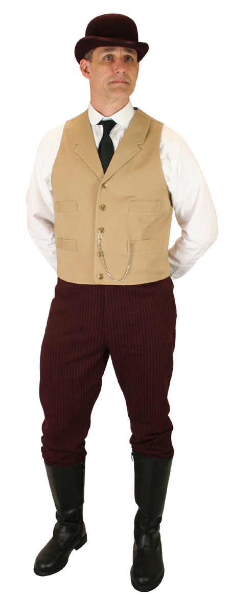 Victorian Mens Tan,Brown Cotton Solid Notch Collar Work Vest | Dickens | Downton Abbey | Edwardian || Abilene Vest - Sand