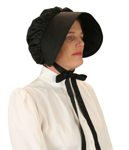 Vintage Ladies Black Solid Bonnet | Romantic | Old Fashioned | Traditional | Classic || Clarissa Bonnet - Black Satin