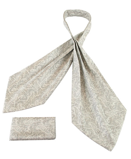 Pleated Paisley Ascot - Light Silver