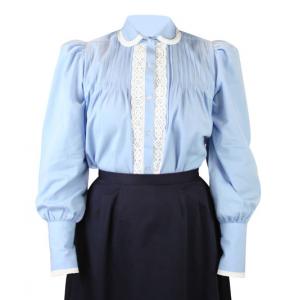  Victorian,Old West,Edwardian Ladies Blouses Blue Cotton Solid,Lacy Traditional Fit Blouses,Colorful Blouses |Antique, Vintage, Old Fashioned, Wedding, Theatrical, Reenacting Costume |