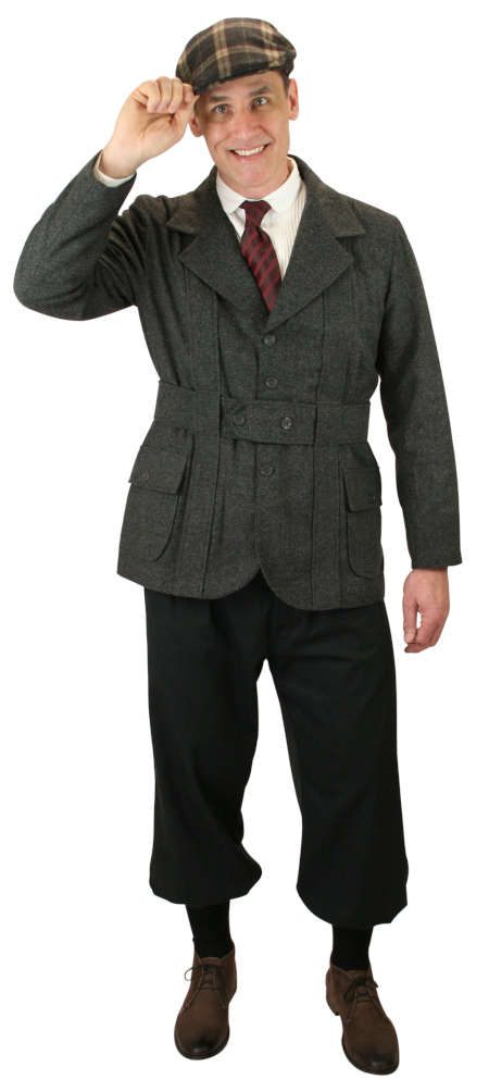 Steampunk Mens Gray Herringbone Notch Collar Norfolk Jacket | Gothic | Pirate | LARP | Cosplay | Retro | Vampire || Norfolk Jacket - Gray Herringbone Tweed