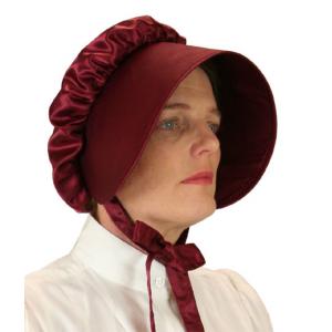  Victorian,Old West,Edwardian Ladies Hats Burgundy,Red Satin,Synthetic Solid Bonnets |Antique, Vintage, Old Fashioned, Wedding, Theatrical, Reenacting Costume | Dickens