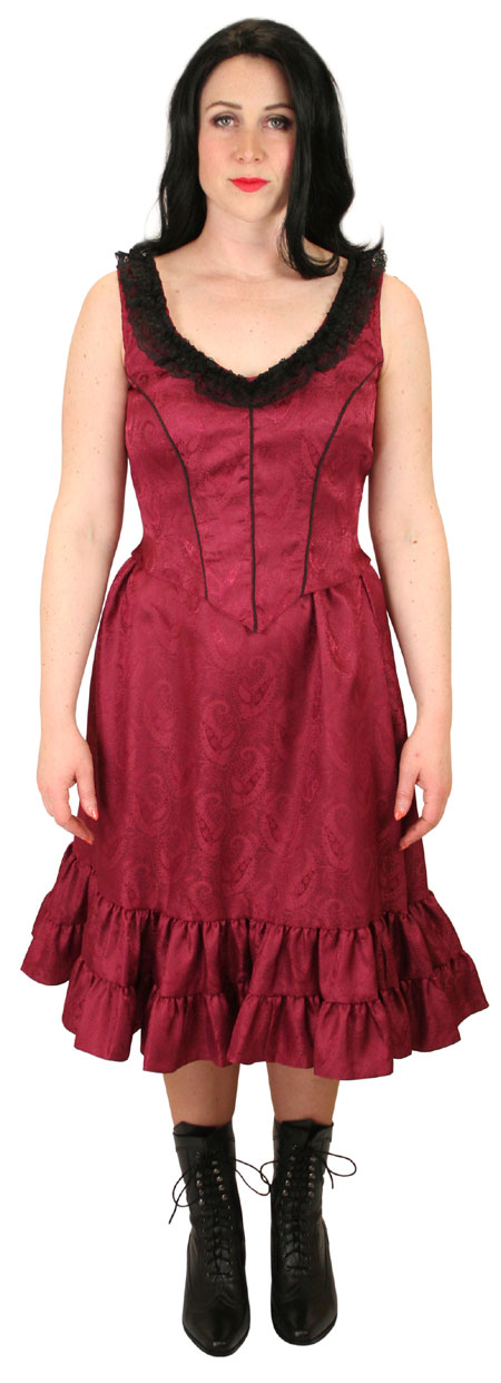 Delilah Saloon Dress, Burgundy Paisley
