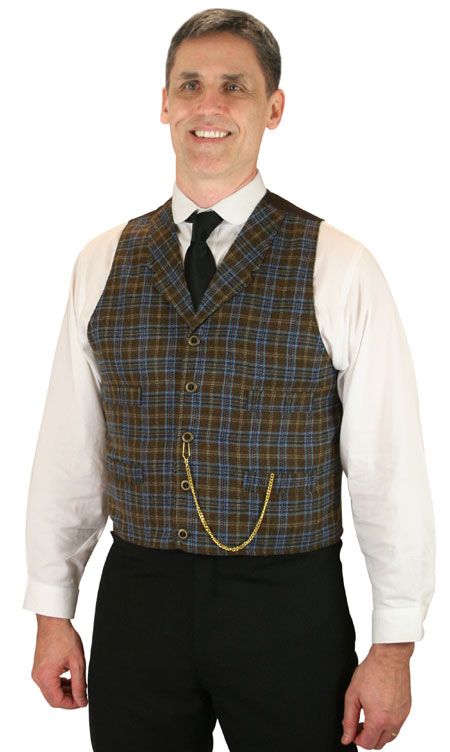 Vintage Mens Blue Wool Blend Plaid Notch Collar Dress Vest | Romantic | Old Fashioned | Traditional | Classic || Haskell Plaid Vest